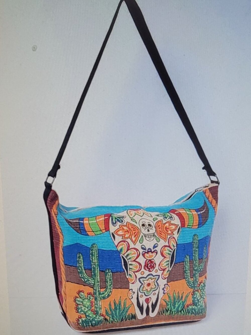 Cotton Stencil Purse- Bull Skull Day of the Dead Design
